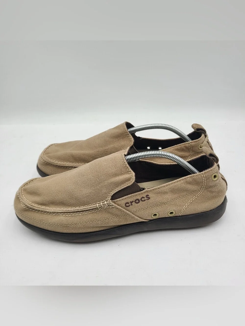 B41 Crocs Men's Walu Slip-On Loafers Shoes Khaki Boat Sneaker Size 12